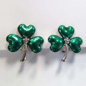 Silver Plated Green Irish Shamrock St.Patrick's Day  Clip-on Clip Earrings